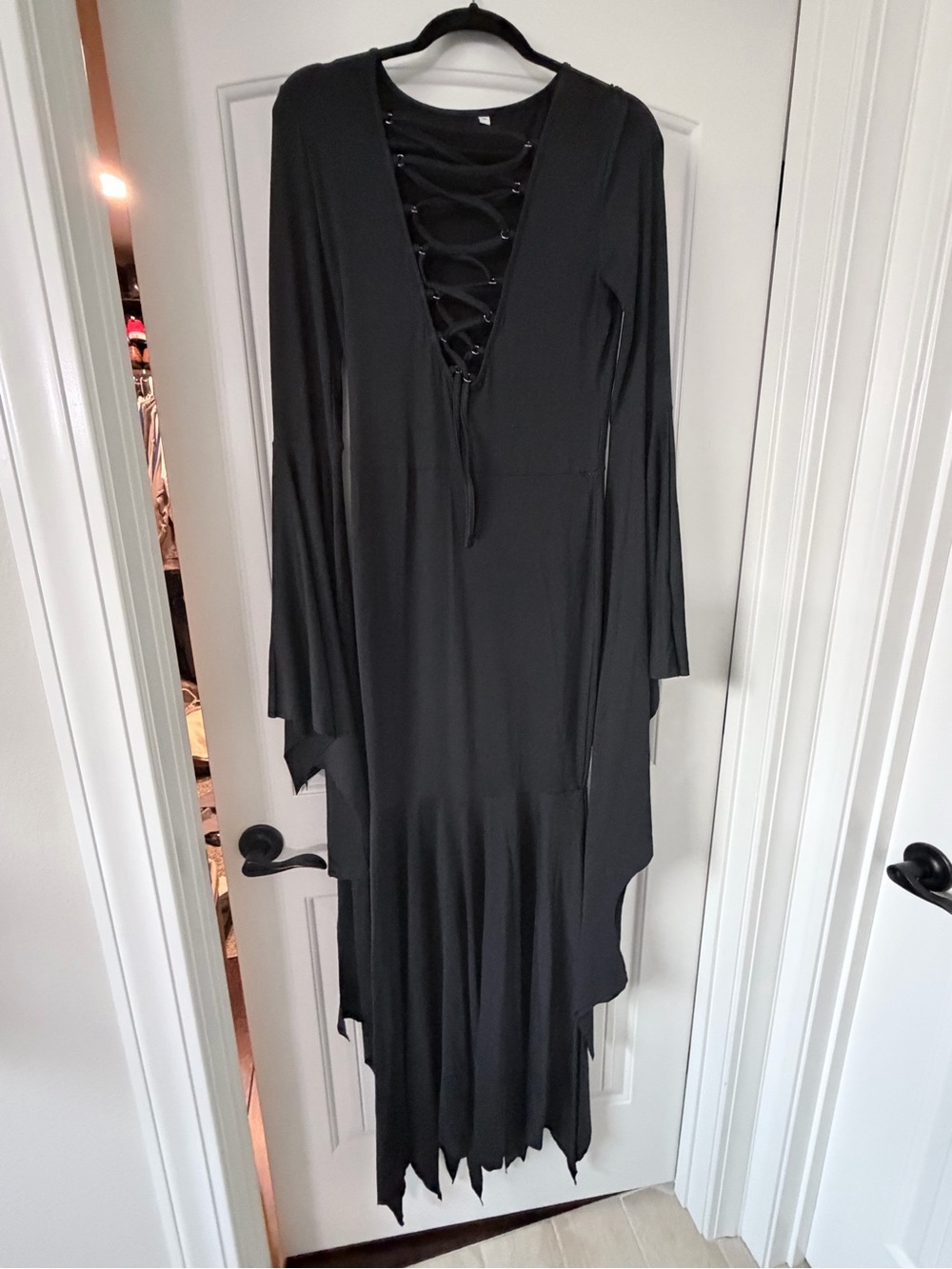Black Gothic Morticia Elvira Vampire Maxi Dress M Bell Sleeve Halloween